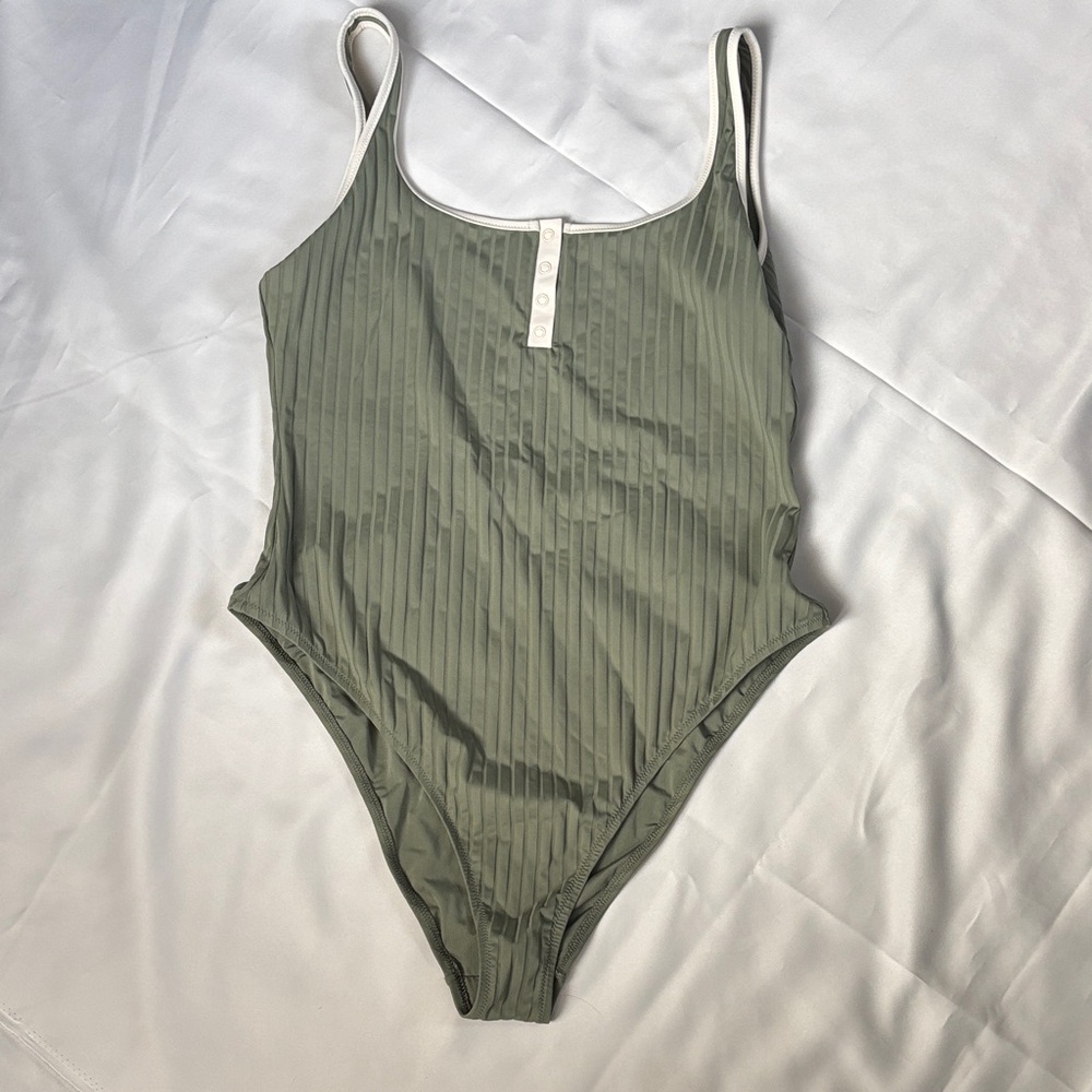 Aerie Green Ribbed One-Piece Swimsuit SZ XL - Picture 5 of 8